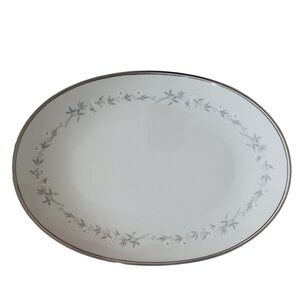 Vintage Sango Bettina Oval Platter Pattern #6137 Gray White Florals Japan 12"